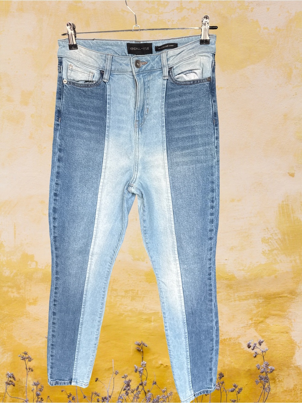 Kendall & Kylie Two-Tone Skinny Jeans - Light Blue & Medium Blue